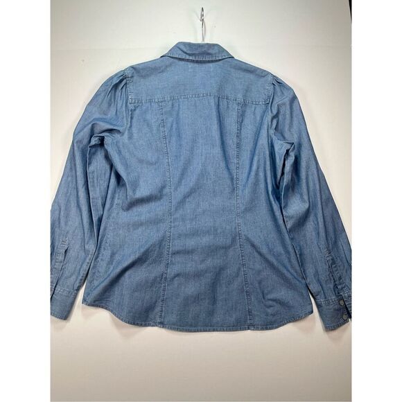 Banana Republic Long Slv Grosgrain Placket Chambray Collared Button Down Size 12 - Picture 6 of 13